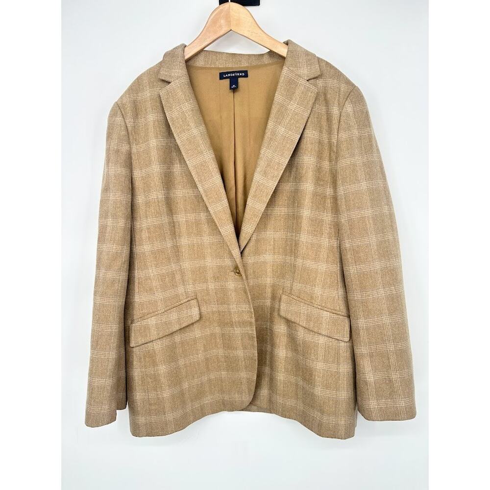 Lands End Blazer Womens Size 16 Petite Plaid Wool Cashmere Academia Old Money
